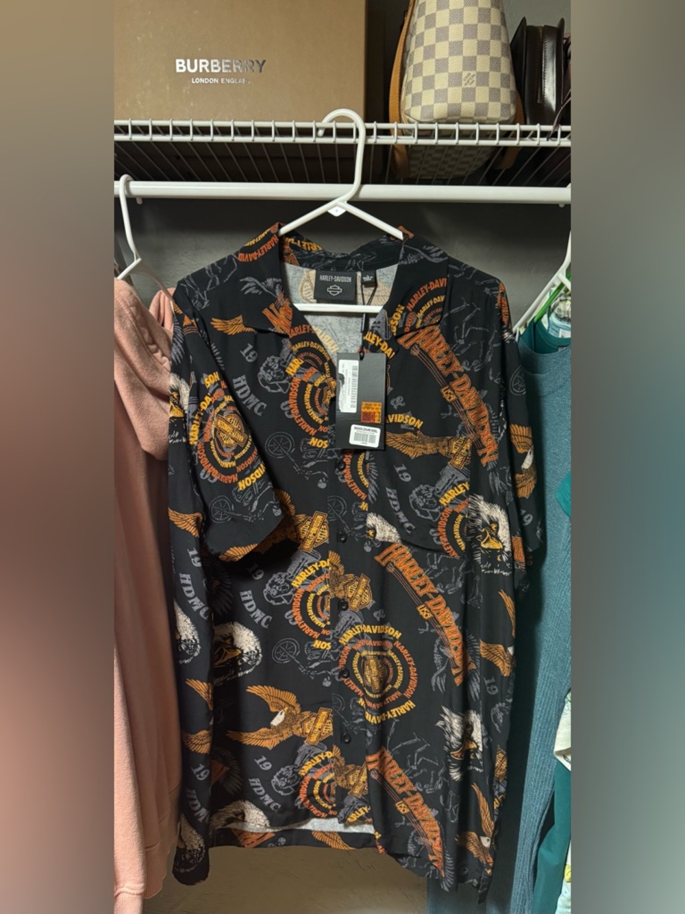 Harley-Davidson Black Shirt with Orange and Tan Logo Print